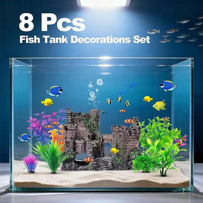 CousDUoBe Aquarium Decor Castle Fish Tank Bubbler Set Aquarium Plants for Aquatic Pets to Breed Play and Rest Fish Decorations for Tank