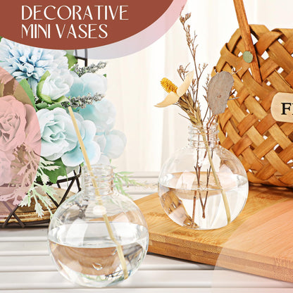 Jinei 30 Packs 8 oz Spherical Plastic Potion Bottles Ball Shape Sand Bottles Clear Plastic Cocktail Ornament Balls with Funnels for DIY Wedding Party Gift Crafts Decoration(Cork,Wooden)