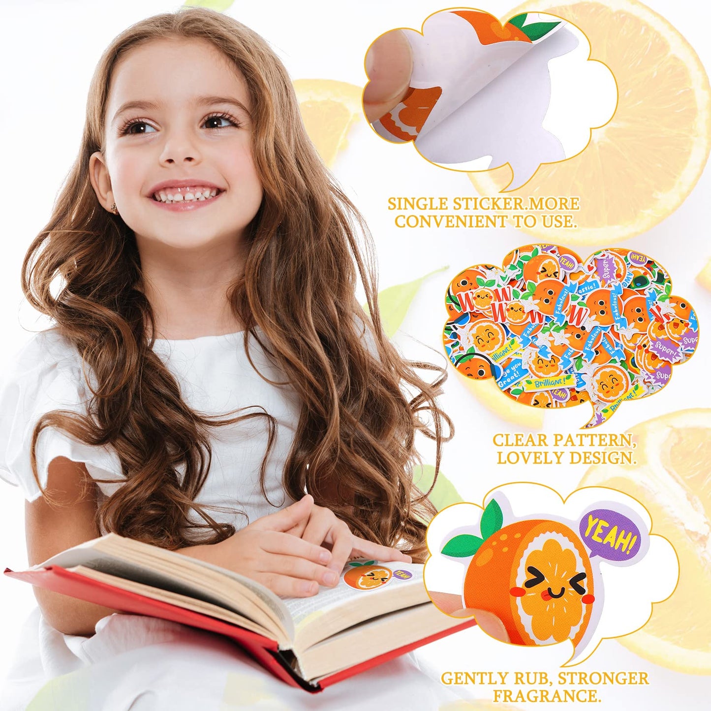 Jetec 300 Pcs Scratch and Sniff Sticker for Kids Scented Motivational Stickers Reward Teacher Incentive Positive Supplies for Student Classroom School Graduation(Orange)