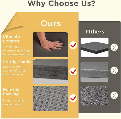 Recliner Cushions for Elderly 20x20x4 Inch Thick Large Recliner Seat Cushion with a Handle Square Non Slip Chair Pads with Washable Cover for Couch Armchair Chairs Dark Grey