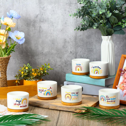 Junkin 12 Pcs Thank You Teacher Appreciation Gift Ceramic Plant Succulent Pots with Bamboo Tray Christian Bible Verse Gift Set Card for Employee(Plant Not Included)(Classic)