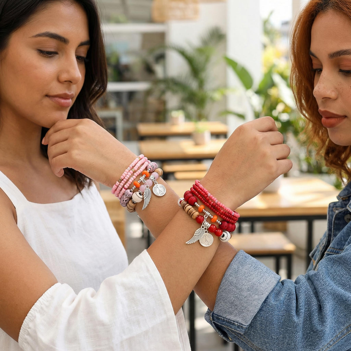 Msndnjr Beaded Bracelets for Women -Boho Beaded Bracelet Stack for Women, 6-Piece Stackable Stretch Bracelets Set, Colorful Layered Beaded Bracelets for Summer Beach & Festivals