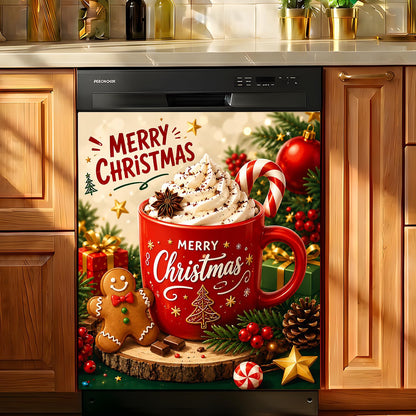 Dishwasher Magnet Cover Coffee, Christmas Magnetic Dishwasher Cover for The Front Panel, Refrigerator Magnets Decorative Cover Home Kitchen Decor 23x26 Inch