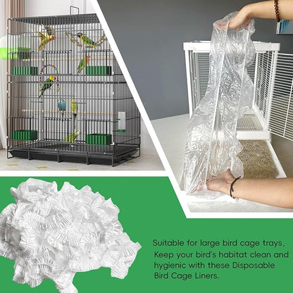 50 Pack Disposable Bird Cage Liners, Clear Plastic, 35x24 Inches, Leak-Proof, Universal Tray Liner Bags for Parrots, Canaries, Cockatiels