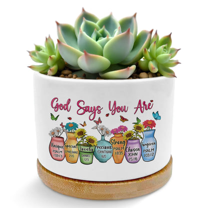 ROXMART God Says You are Christian Plant Pots, Christian Religious Gifts for Women Succulent Planters, Bible Verse Gifts Ceramic Plant Flower Pots for Home Office Desk Table Shelf(No Plants)