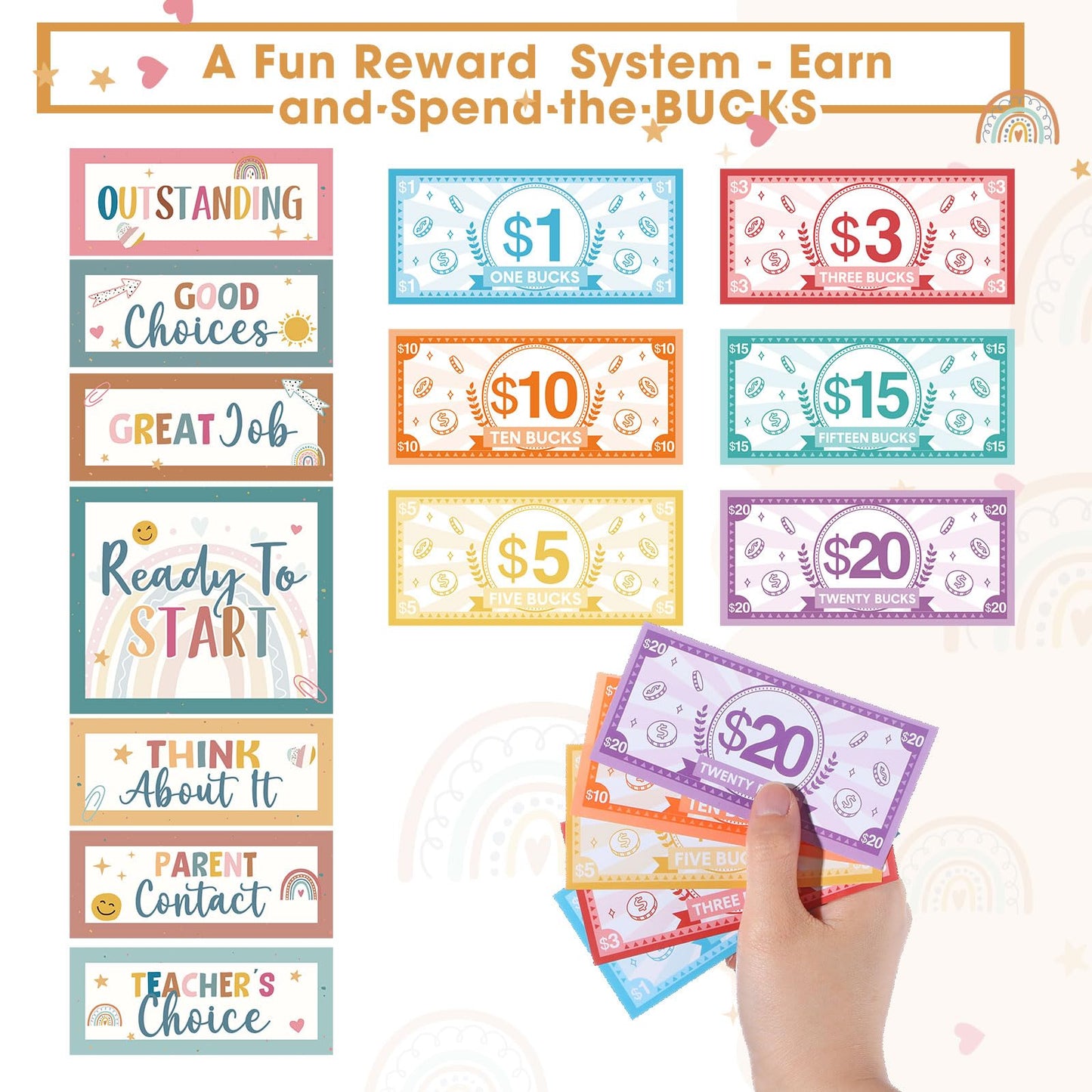 Pasimy 59 Pcs Student Behavior Clip Chart for Classroom Management Kids Track Reward Incentive Behavior Pocket Chart Boho Bulletin Board Teacher Supplies for School Office(Vibrant)