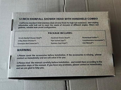 Shower Head,12”Rain Shower Head with Handheld Spray Combo with 11'' Angle Adjustable Extension Arm/Flow Regulator/Shower System,High Pressure Rainfall Shower Head Clean Bathroom,Matt Black