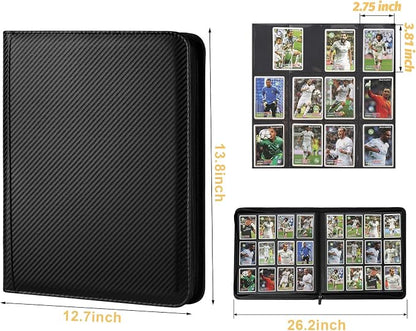 12 Pocket Ringless Side Loading Trading Card Binder, 720 Cards PU Fixed Page Zipper Card Album for TCG Sports Game Cards, Not Fit Top Loaders (Carbon Black)