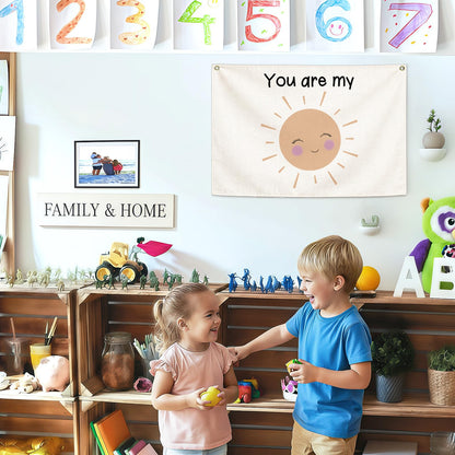 Nursery Canvas Banner Wall Decor-Hanging Rectangular Flag Sign Art for Kids Girl Boy Teen,Bedroom Playroom Babyroom Decoration,You are My Sunshine Gift,Christmas Baby Shower Gift 28.5"L x 20"W