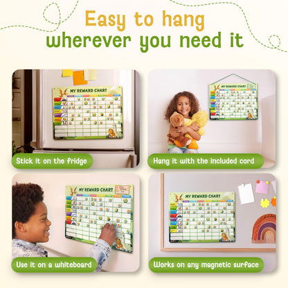 LIKARTO Magnetic Reward Chart for Kids with 280 Magnets - Behavior Chart for Kids at Home - Responsibility Reward Chart - Chore Chart - Visual Schedule - Ideal for Ages 3-9, Autism, ADHD - Green