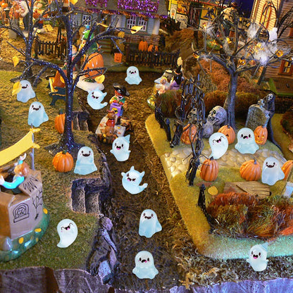 SHIFANQI 20Pcs Halloween Mini Ghost Figurines, Luminous Small Resin Ghosts Figures Ornaments, Miniature Statue for Halloween Garden Decor Party Favors Outdoor Landscape Lawn Decorations