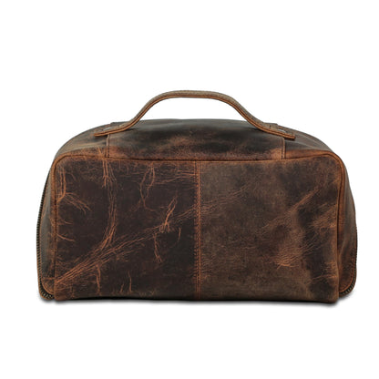 KomalC Luxury Leather Men’s Toiletry Travel Bag – Handmade Shaving Kit with Waterproof Interior, Spacious Storage & Carry Handle – leather travel Kit Bag for Men & Women (Dark Brown)