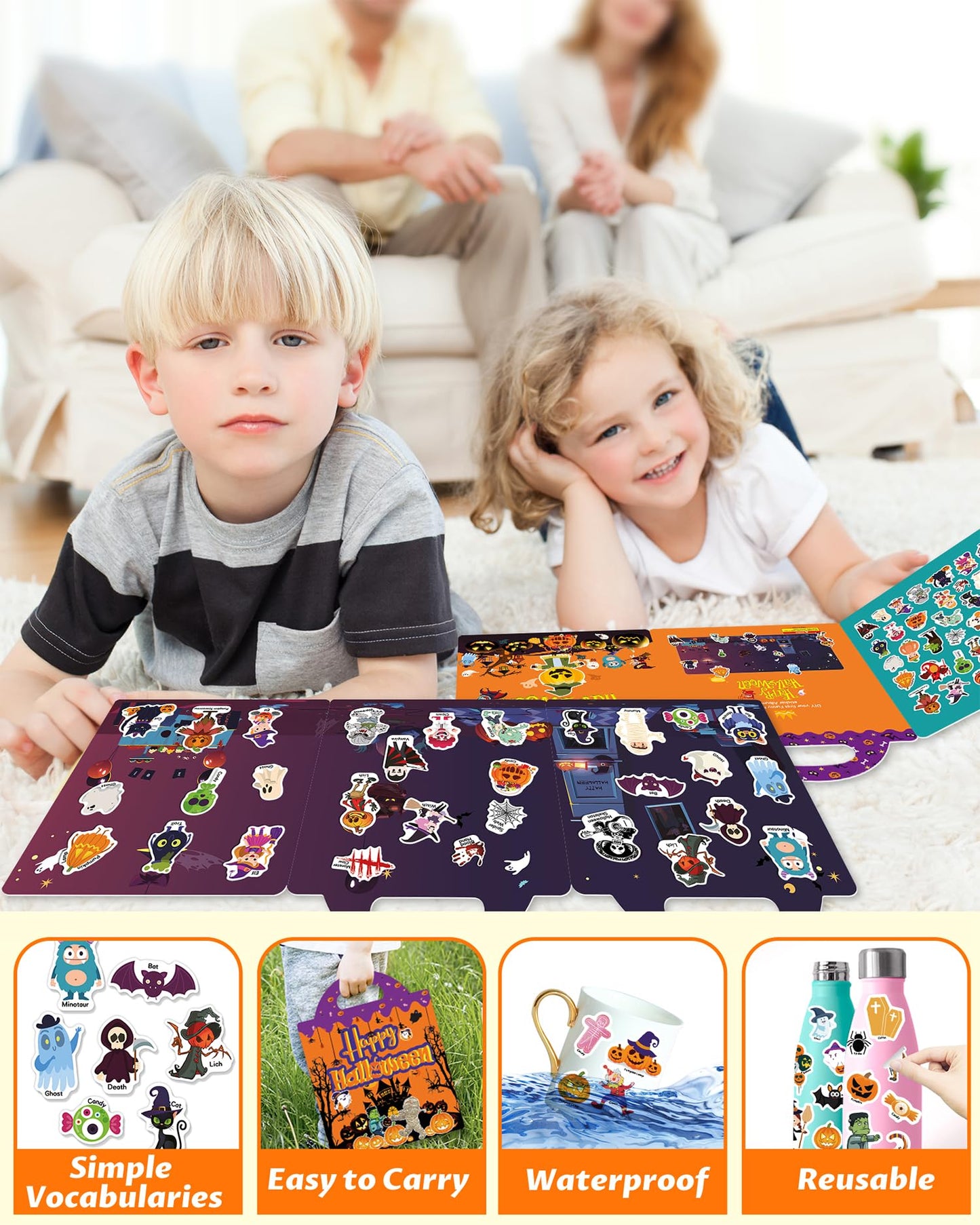 Walenced Reusable Sticker Book for Toddlers, Stickers for Kids, Toddler Sticker Book, Toddler Craft Activities, Toddler Travel Toys Boy Girl Birthday Gifts - Halloween