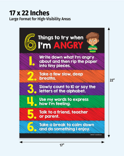 ZOCO – Anger Management Poster for Kids (10-Pack) – SEL Behavior Chart for Classroom or Calm Down Corner – Coping Skills Visual Tool – Laminated 17x22 – Preschool Elementary Emotional Regulation