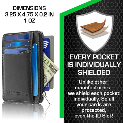 ID Stronghold RFID Front Pocket Wallet Mini Minimalist Wallet Slim Wallet Genuine Leather with Zipper, Small Black