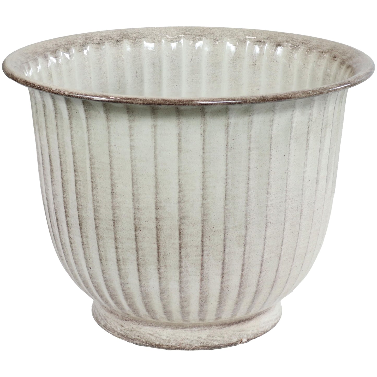 Sunnydaze Carlotta 14.75" Metal Outdoor Plant Pot Set with Drainage Holes and Rubber Plugs - White Glaze - Set of 4