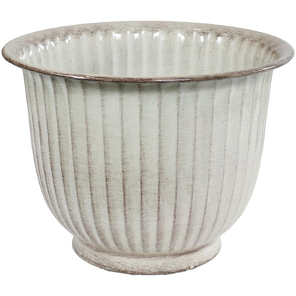 Sunnydaze Carlotta 14.75" Metal Outdoor Plant Pot Set with Drainage Holes and Rubber Plugs - White Glaze - Set of 4