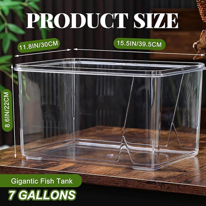 Geelin 7 Gallon Plastic Fish Tank Large Bowl Shatterproof with Crystal Clear Clarity for Terrarium, Flower Vase Centerpiece Gift for Fish Lovers (Square)