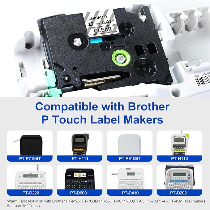 5-Pack TZe-131 Tze Tz Tape 12mm 0.47 Laminated Clear Compatible with Brother P Touch Label Tape Relpace for Brother Label Maker Tape Black on Clear Work for Ptouch PT-D220 PT-H110 PT-D210 PTH100