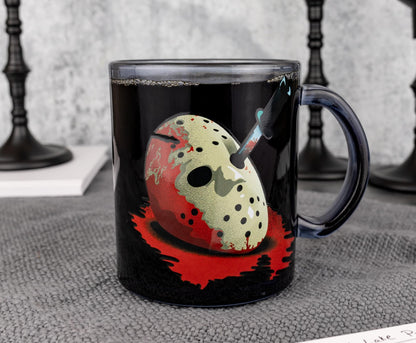 Silver Buffalo Friday the 13th Glass Coffee Mug Featuring Jason Voorhees Mask, 17.5 Ounces