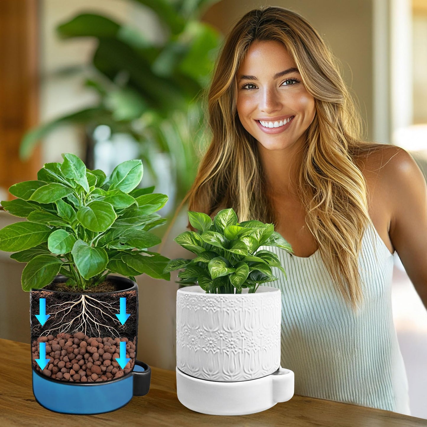 AmiCera Ceramic Plant Pots, Ceramic Outdoor Planters with Drainage Holes, Modern Planters for Indoor Plants, Black Flower Pot Relief Design, Decorative Gardening Gift for Plant Lover, 5.5 Inch
