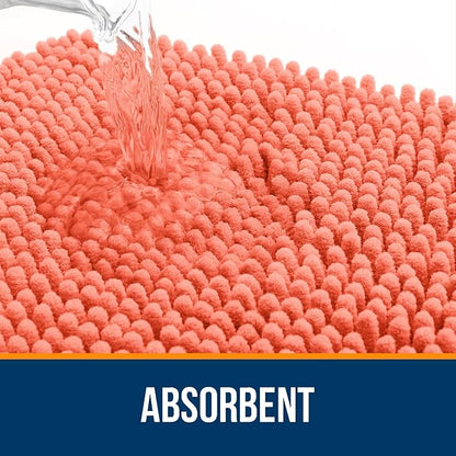 OLANLY Bathroom Runner Rugs 59x24, Extra Soft Absorbent Chenille Bath Rugs, Rubber Backing Quick Dry, Machine Washable Long Bath Mats for Bathroom Floor, Tub and Shower, Home Decor Accessories, Coral