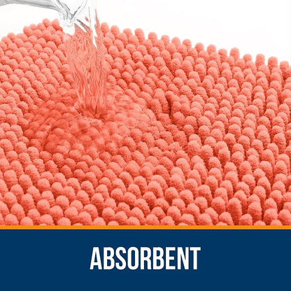 OLANLY Bathroom Runner Rugs 47x20, Extra Soft Absorbent Chenille Bath Rugs, Rubber Backing Quick Dry, Machine Washable Long Bath Mats for Bathroom Floor, Tub and Shower, Home Decor Accessories, Coral