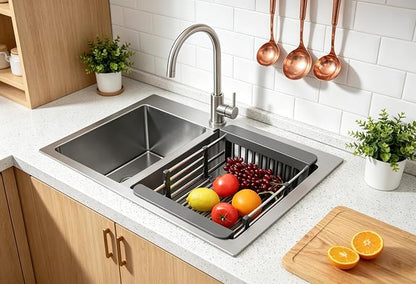 Dish Drying Rack, Over The Sink Dish Drying Rack, Stainless Steel Dish Drainer with Adjustable Arms Holder Functional Kitchen Sink Organizer for Vegetable and Fruit