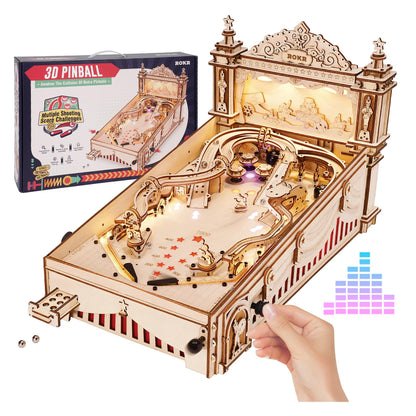 ROKR Miniature Pinball Machine-3D Wooden Puzzles for Adults-DIY Wood Model Kits for Adults-Toy Gifts for Ages 14 and Up