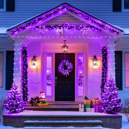 JMEXSUSS 2 Pack Purple Lights Battery Operated Halloween Lights Outdoor Waterproof, Each 33 ft 100 LED Battery Powered Rope Lights, Purple String Light with Remote for Balcony Garden Halloween Decor