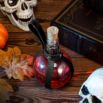 Baderke 3 Set 8 oz Plastic Potion Bottle with Cork Stopper Cosplay Accessories with Leather Belt Witch Cosplay Props Decorative Round Spherical Bottles for Halloween Party Decorations (Black)