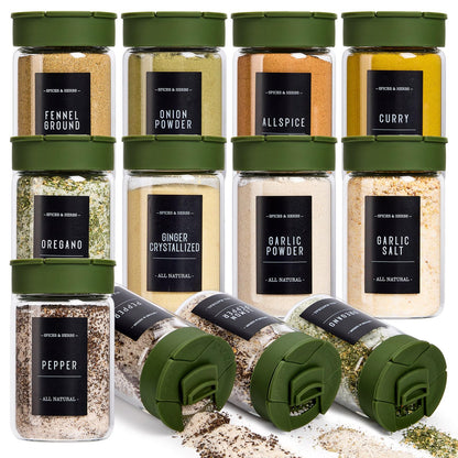 Spreccio 12 pcs Glass Spice Jars With Labels,6oz Glass seasoning Containers with Silicone Lids,Small Spice Storage Bottles for Kitchen Organizer,Seasoning Jars for Spice Rack,Cabinet,or Drawer