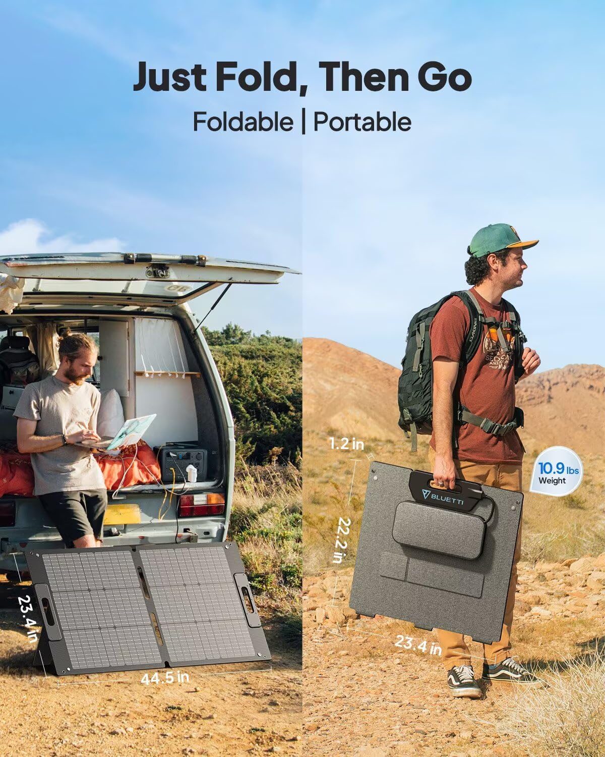 BLUETTI 100W Solar Panel (2025 New) for Solar Generator EB3A AC2A AC50B AC70 AC180 AC200L Elite 200 V2 AC300 B300K Handsfree 1 & 2, Foldable Solar Charger with Adjustable Kickstands for RV, Camping