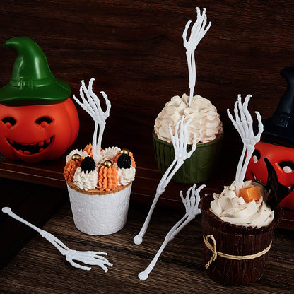Remerry 48 Pcs Halloween Drink Stirrers Skeleton Swizzle Sticks Skeleton Arms Hands Cocktail Garnish Plastic Cocktail Food Picks for Halloween Bar Horror Party Table Decoration (White)