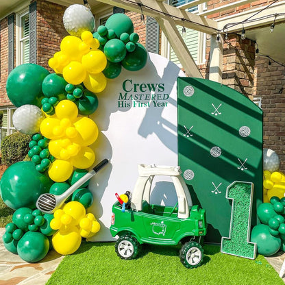 Hole in One Balloon Arch Green Yellow White Gold Balloon Garland for Golf First Birthday,Golf-Themed Retirement Party Decoration