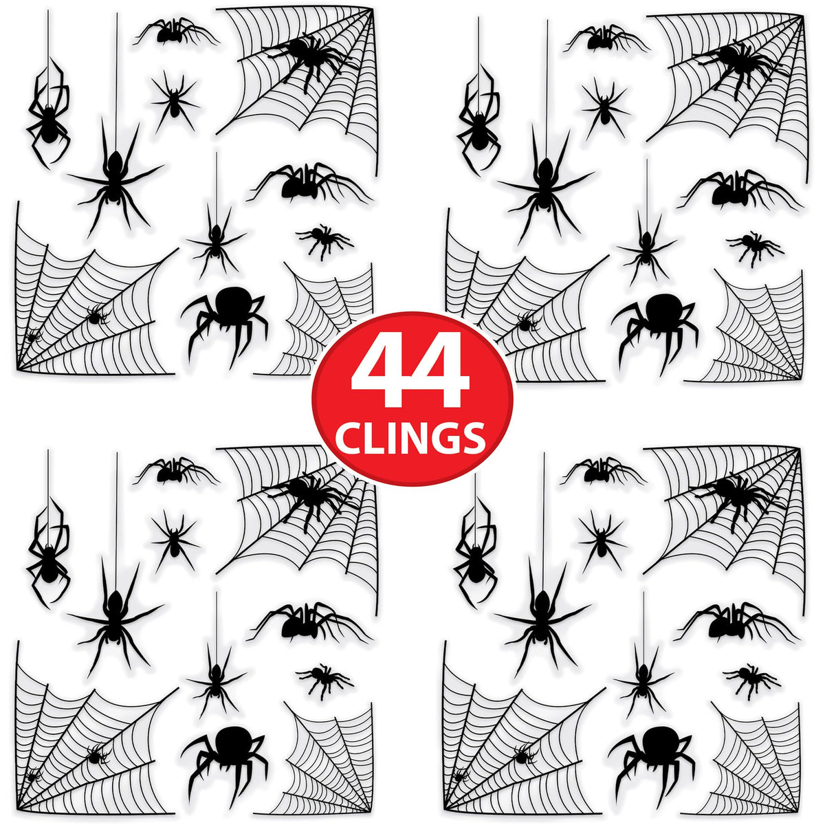 Beistle 4 Sheets (44 Pieces) Black Spider & Web Window Clings - Creepy And Realistic Looking Halloween Decorations For Spooking Up Your Home, Made In USA Since 1900