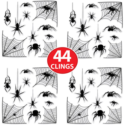 Beistle 4 Sheets (44 Pieces) Black Spider & Web Window Clings - Creepy And Realistic Looking Halloween Decorations For Spooking Up Your Home, Made In USA Since 1900