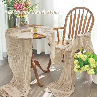 IVAPUPU 2 Pcs Cheesecloth Table Runner - 10ft Nude Boho Gauze Cheese Cloth Table Runners for Baby Shower Decorations Wedding Party Summer Garden Farmhouse