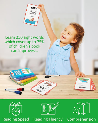 Coogam Sight Words Kids Learning Flash Cards, 250 Dolch Word Game Reading Vocabulary Card Montessori Toy for Kindergarten Preschool 3 4 5 Years Old Toddlers