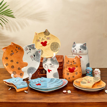 Bico Cartoon Cat Handpainted Stoneware Air Tight White 10.2 inch Cookie Jar, Dishwasher Safe, for storing Cookie, Candy, Coffee