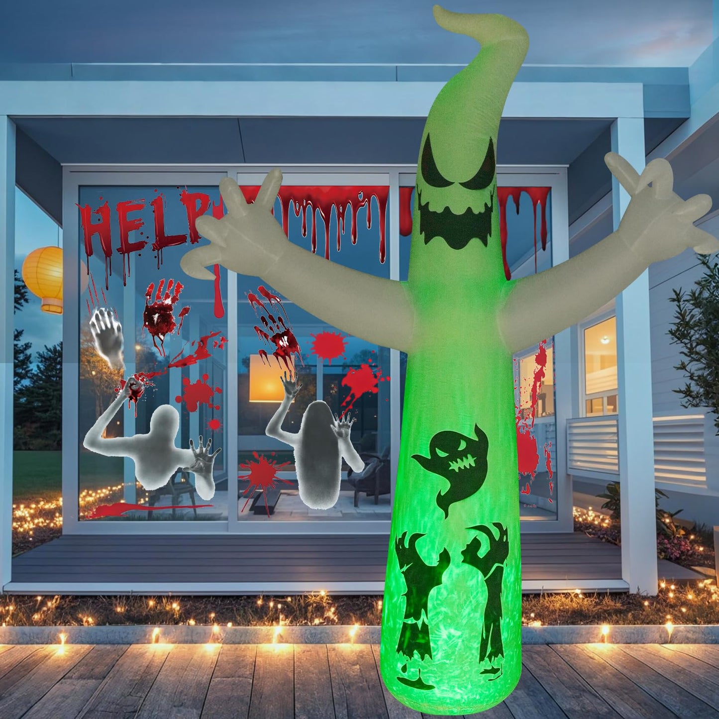 VYBEWAVE 12 FT Giant Inflatable Ghost with Halloween Window Clings for Glass