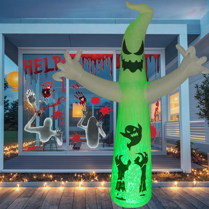 VYBEWAVE 12 FT Giant Inflatable Ghost with Halloween Window Clings for Glass
