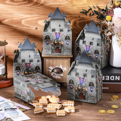 TaoBary 16Pieces 8 x 5 x 3 Inches Medieval Castle Box Cardboard Castle Halloween Knight Theme Party Supplies DIY Box for Mardi Gras Medieval Party Birthday Centerpiece