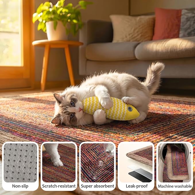 Cat Litter Mat 2 Pack, 24"x36" Litter Trapping Mats for Litter Box, Non-Slip, Super Absorbent & Urine Proof, Machine Washable, Reusable Pee Pads for Cats, Dogs, Rabbits and Guinea Pigs