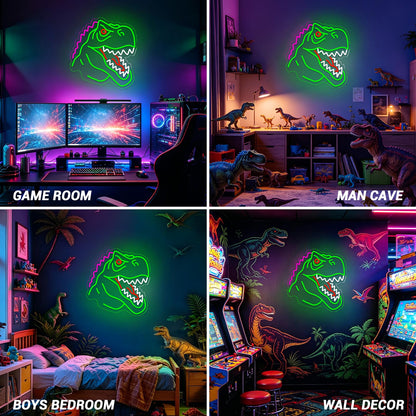 Dinosaur Neon Sign Lights for Wall Decor, T-REX LED Sign for Room and Man Cave Decor, Dimmable Powered LED Signs for Bedroom, Man Cave Party, Birthday Christmas Gift (T-REX Green)
