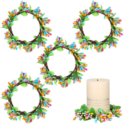 Yardwe 4 Pcs Easter Candle Rings Wreaths Artificial Spring Mini Pip Berry Wreath for Pillar Candles Rustic Farmhouse Table Centerpiece Kitchen Cabinet Decor Ring Holder