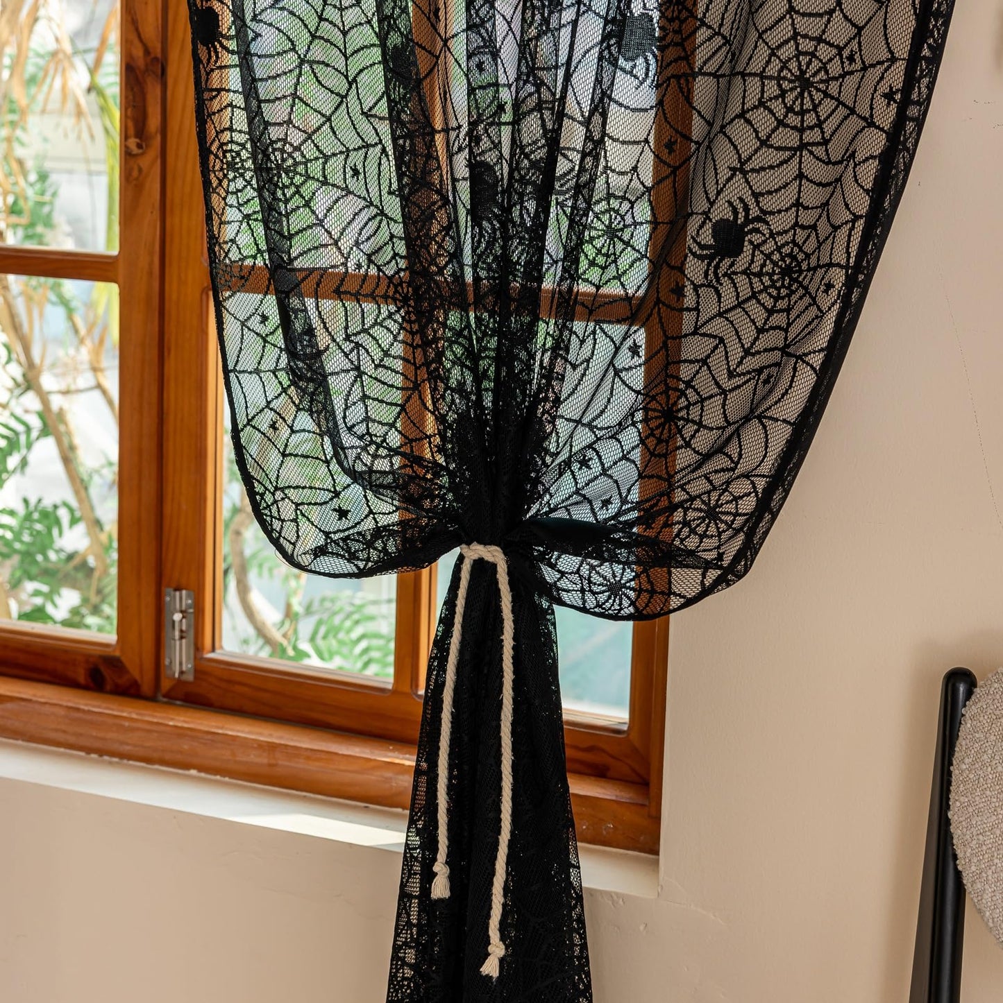 YJ YANJUN Halloween Curtains for Living Room 72 inch Long Goth Black Sheer Curtains 2 Panels Spooky Spiderwebs Halloween Decoration for Party Supplies Garage Door 55Wx72L Inch