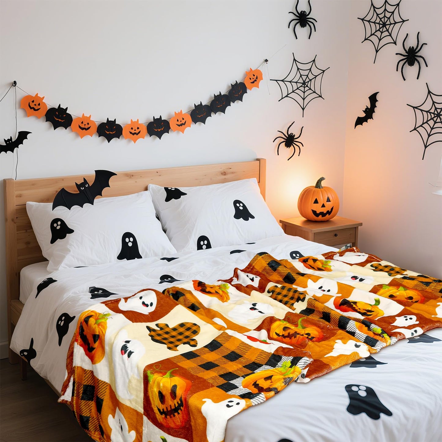 Jansun Halloween Blanket 50 x 60 in Orange Soft Couch Halloween Throw Blanket Living Room Throw for Women Men, Especially for Decor