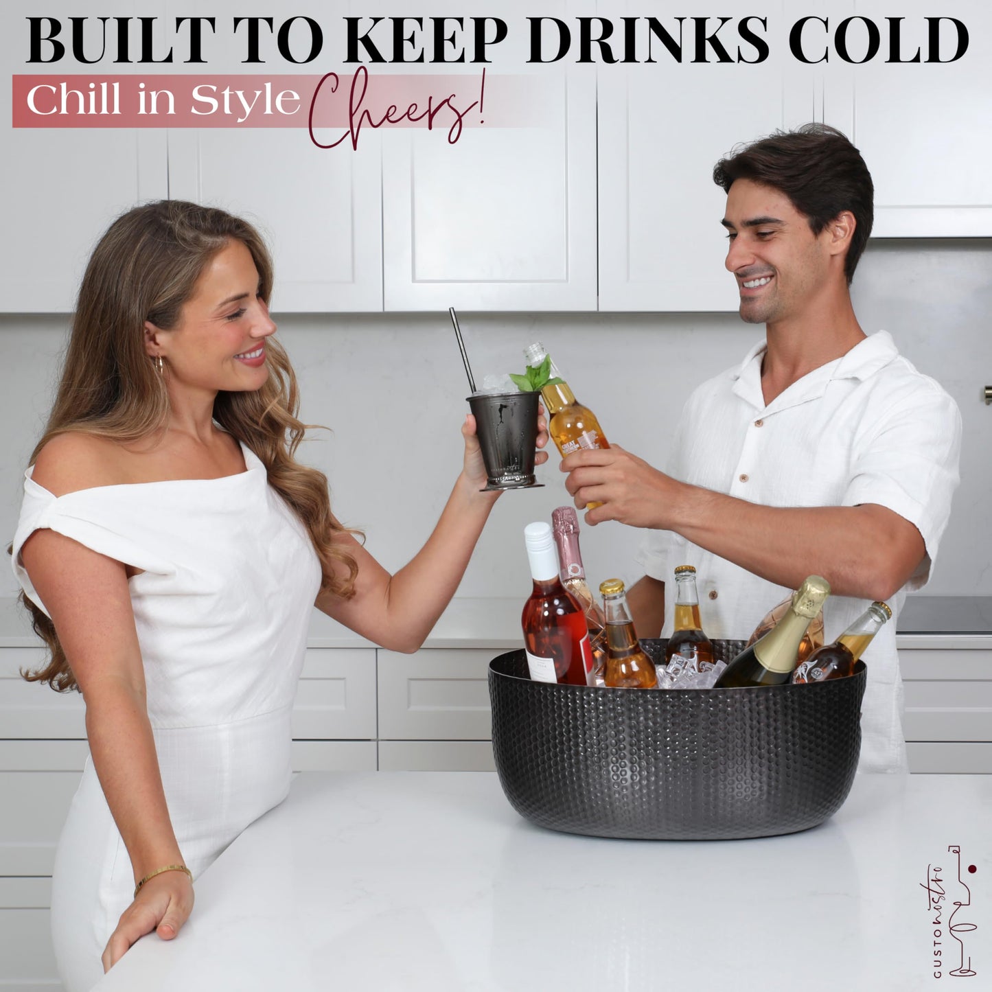 Gusto Nostro Large Beverage Tub for Parties - Metal Tub for Wine Bottles,Champagne,Beers - High Capacity Ice Bucket for Drinks - Extra Large Ice Buckets for Parties (22 qt) Outdoor Party Drink Bucket