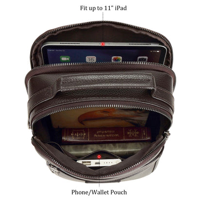 Polare Italian Full Grain Leather Messenger Bag Vintage Chest Shoulder Crossbody Bag Casual Sling Business Handbag for Men (Coffee)